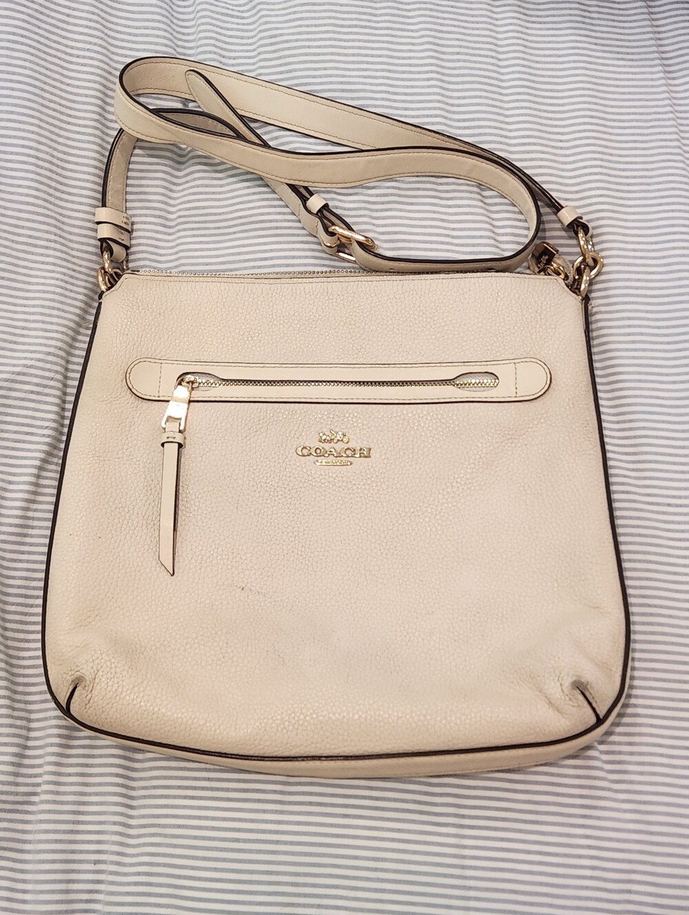 Coach Pebbled Leather Crossbody Bag in Light Beige
